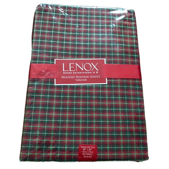 Lenox Tablecloth Holiday Dazzle Red Metallic Plaid 60" X 84" Oblong Fabric New - Picture 1 of 5